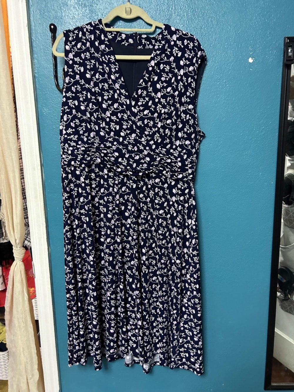 Jessica Howard Navy and White Floral Midi Dress Purple Flowers 16W